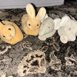 Plush Bunny and Elephant Set - Tan and Gray